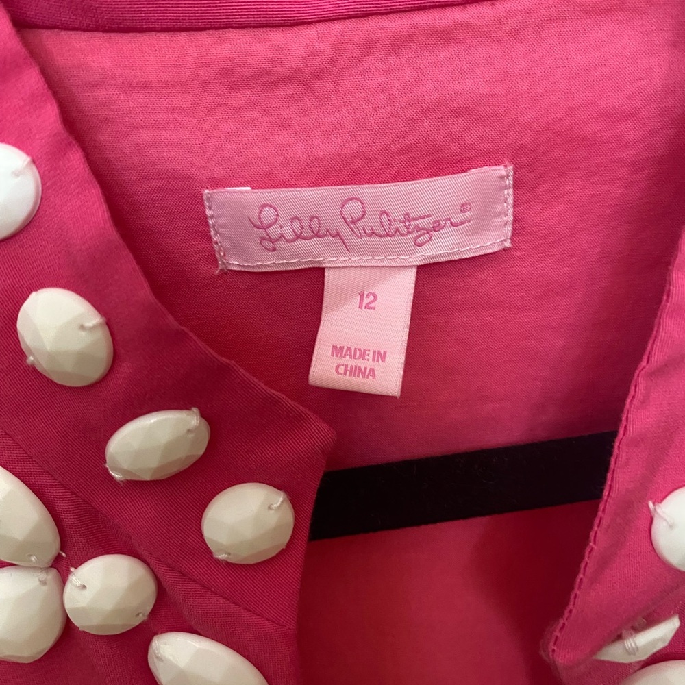 Lilly Pulitzer Tunic size 12 Newbury Daiquiri Pink Beads Cotton Silk